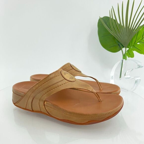 Fitflop Women's Walkstar Sandal Size 10 Thong Slide Shoe Brown Tan Leather - Picture 3 of 16